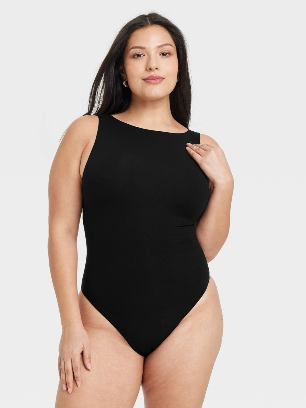 Women's Luxe Stretch Boatneck Thong Bodysuit - Auden Black Var Sizes NWT